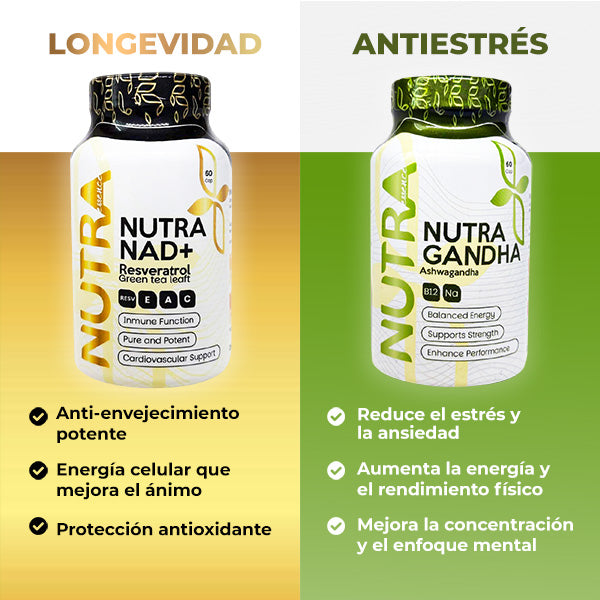 Combo: Nutra NAD+ Resveratrol + Ashwagandha | Antiestrés y Longevidad