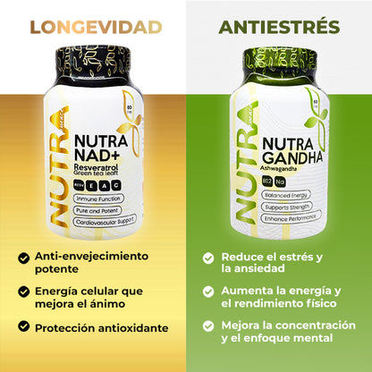 Combo: Nutra NAD+ Resveratrol + Ashwagandha | Antiestrés y Longevidad