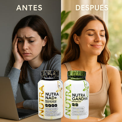 Combo: Nutra NAD+ Resveratrol + Ashwagandha | Antiestrés y Longevidad