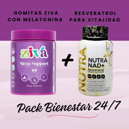 Pack Bienestar 24/7 | Resveratrol para vitalidad + Gomitas Ziva con Melatonina para descanso reparador