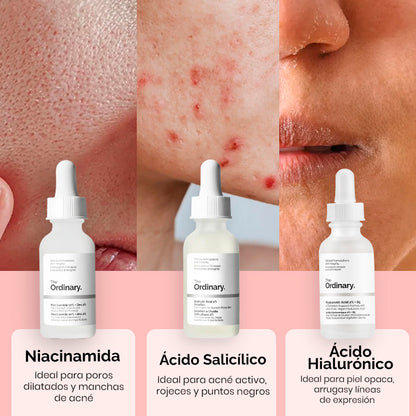 Combo Trío Dermatológico Anti-Poros | Niacinamida + Acido Hialuronico + Acido Salicilico