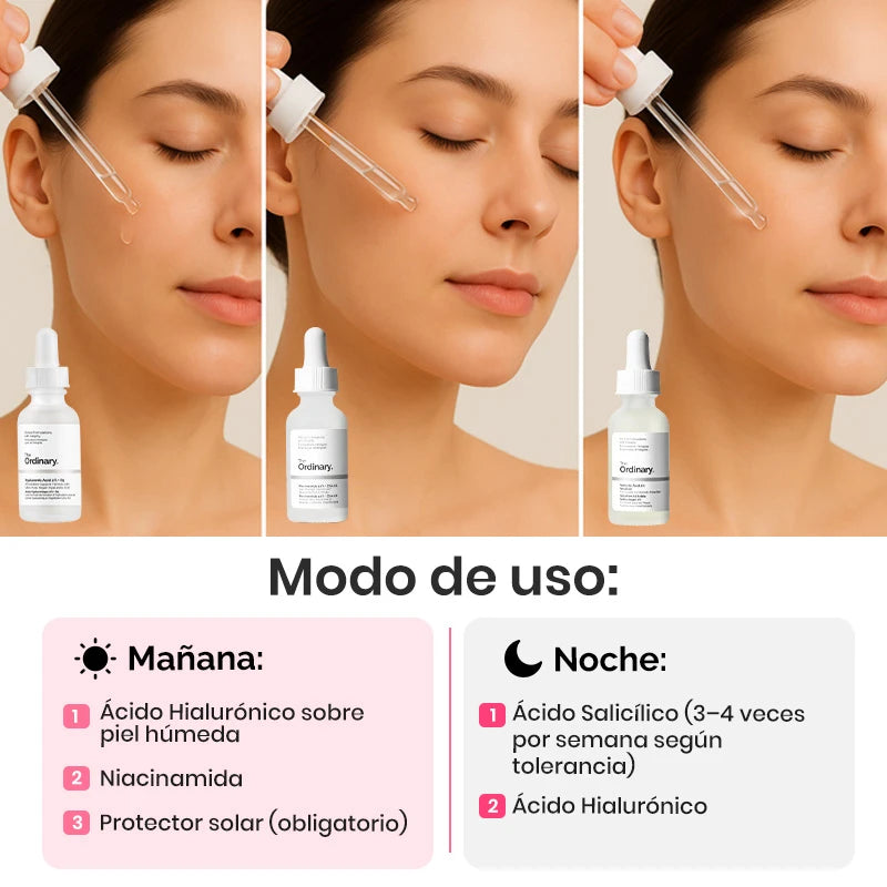 Combo Trío Dermatológico Anti-Poros | Niacinamida + Acido Hialuronico + Acido Salicilico