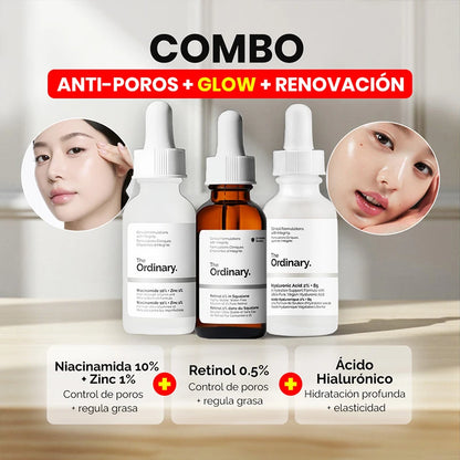 Combo Anti-Poros + Glow + Renovación | Niacinamida + Ácido Hialurónico + Retinol