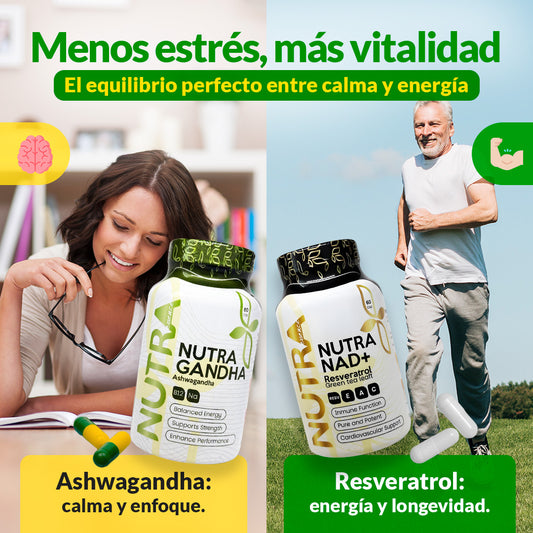 Combo: Nutra NAD+ Resveratrol + Ashwagandha | Antiestrés y Longevidad